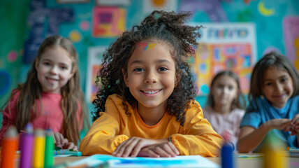 Children in a classroom setting with art supplies