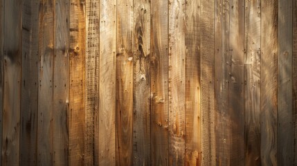 Warm Sunlight Casting Shadows on a Rustic Wooden Plank Wall