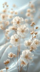 White flowers bloom on a cloth, showcasing their beauty