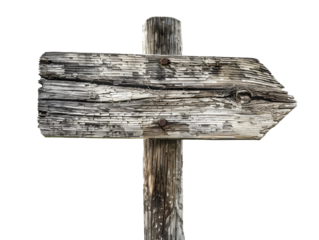 Old wooden sign showing the way transparent background
