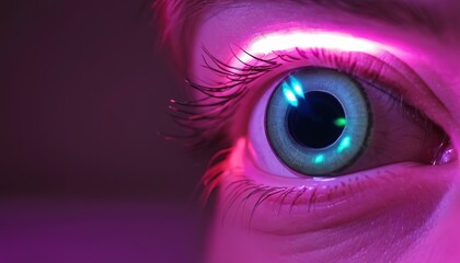 Contact lenses. Case close-up. Lenses are near. Poor vision, eye problems. Health and disease prevention concept. Neon light