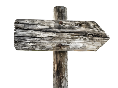 Old wooden sign showing the way transparent background