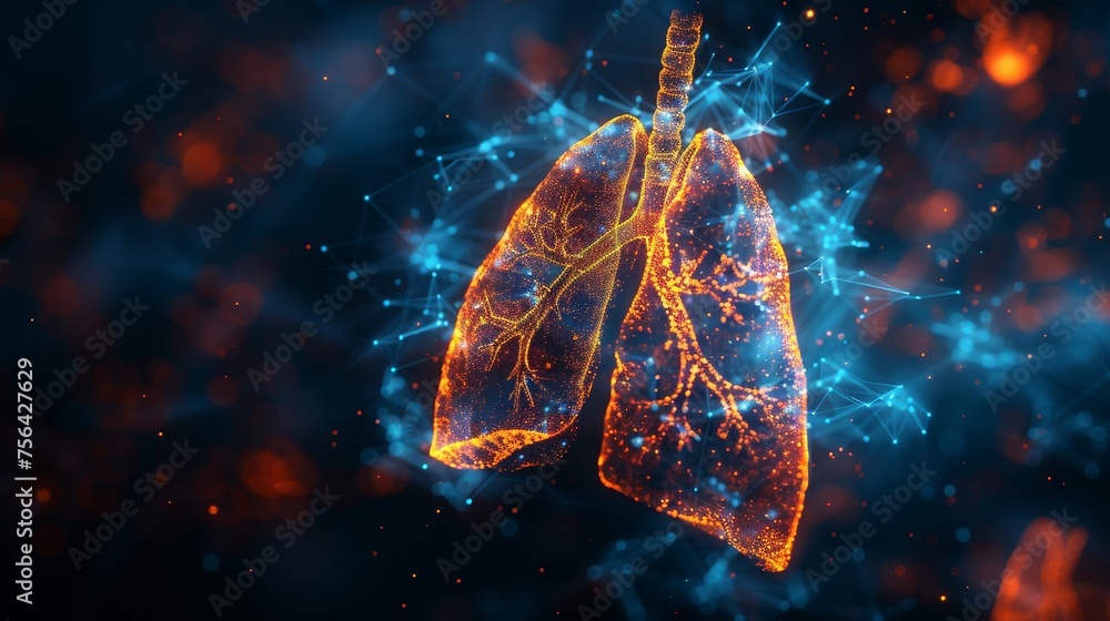 Poster medications for lung diseases. polygonal wireframe composition. abstract illustration isolated on da