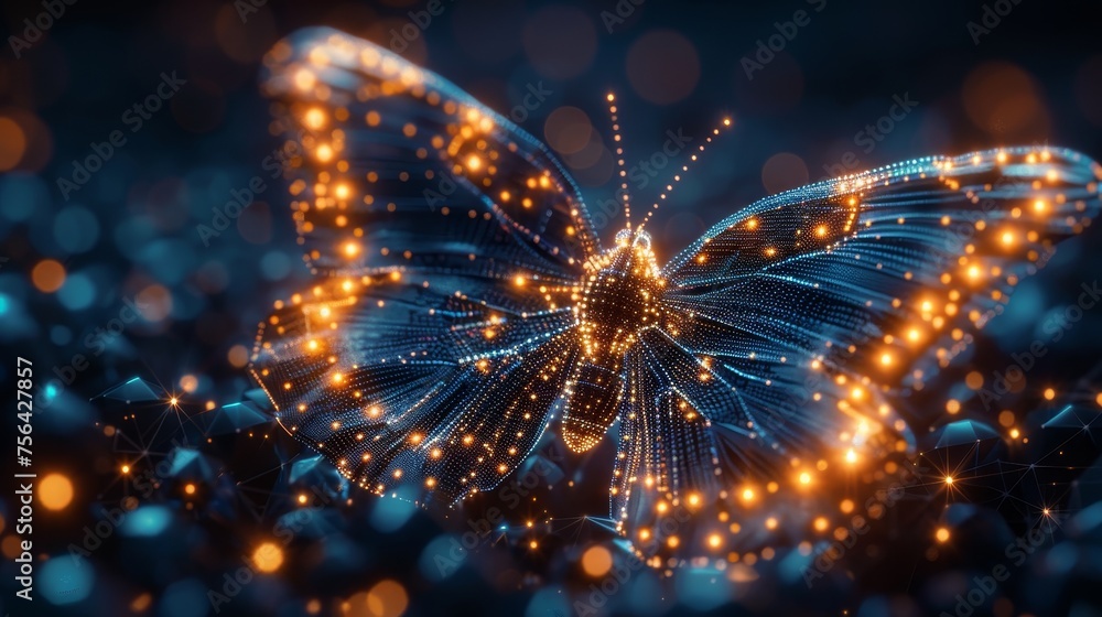 Fototapete converting binary code into a butterfly, metamorphosis of renewal or transformation. bringing busine