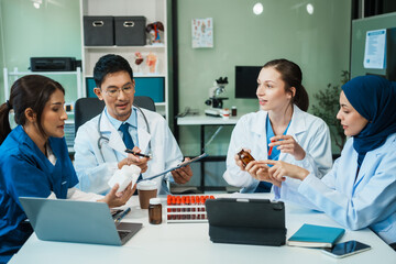 A diverse group of healthcare professionals, including doctors, nurses, and specialists, engaging...