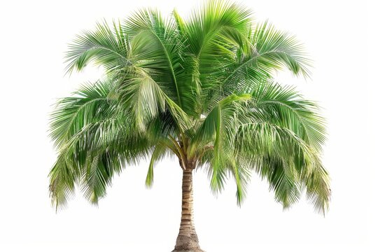 An isolated white background of a beautiful green palm tree