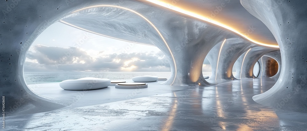 Aufkleber abstract futuristic architecture with concrete floor. car presentation.