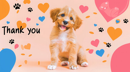 Puppy with "Thank you" message, colorful background