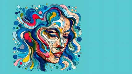 A face of woman, minimalistic colorful organic forms, abstract
