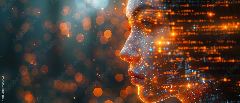Poster An AI chat bot works with a programmer to create software. A neural network codes the program text. An artificial intelligence robot created from an image can also help a programmer to create