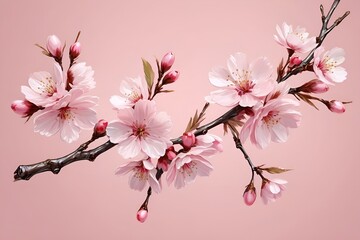 3d cherry blossom twig on a light pink background