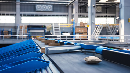 Automated Conveyor Belt Sorting Mechanism in a Logistics Center. Automatic Engineering Solution...