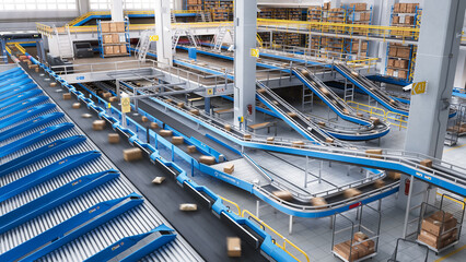 Automated Conveyor Belt Sorting Mechanism in a Logistics Center. Automatic Engineering Solution...