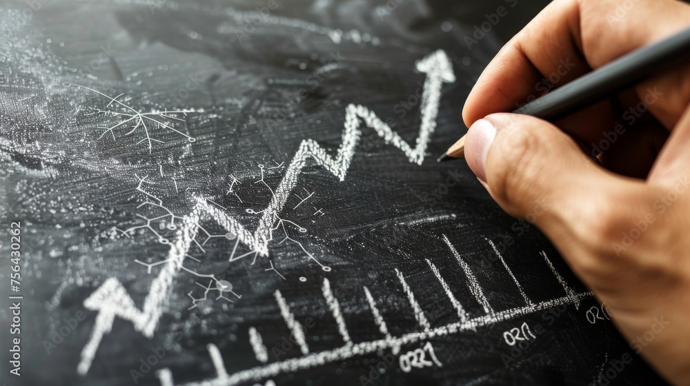 Poster a businessman sketches an increase arrow graph of the company's future growth from 2021 to 2022. the