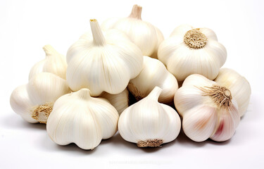 Pile of White Garlic on White Background