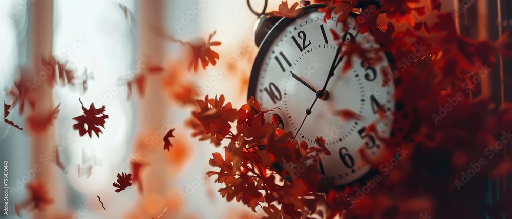 Wall mural Abstract defocused background with clock & fireworks - Countdown To Midnight - Happy New Year 2021