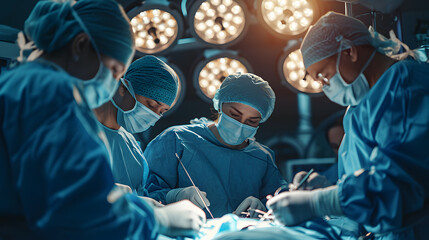 Surgeons working in the operating room - obrazy, fototapety, plakaty