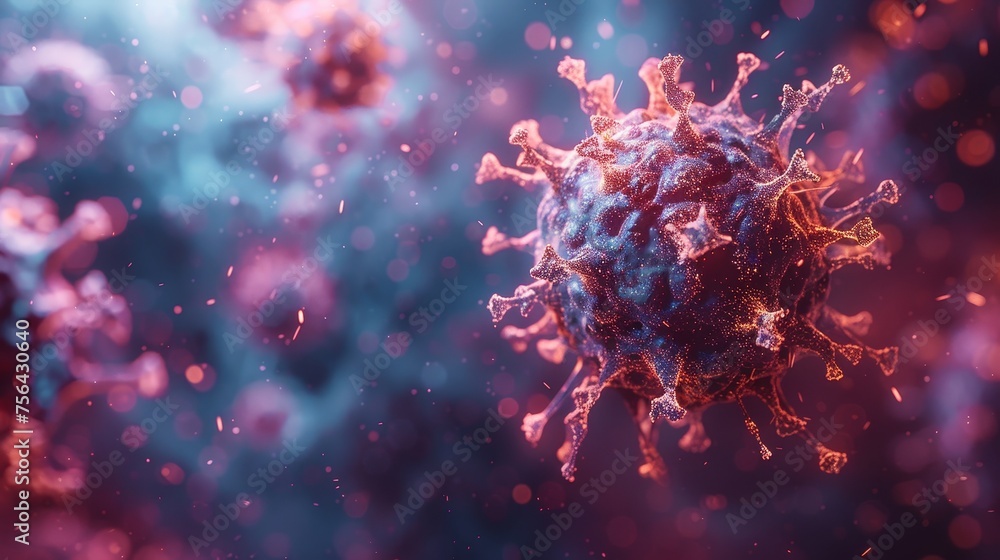Aufkleber virus outbreak on blue background with dna structure. concept in futuristic polygonal style.