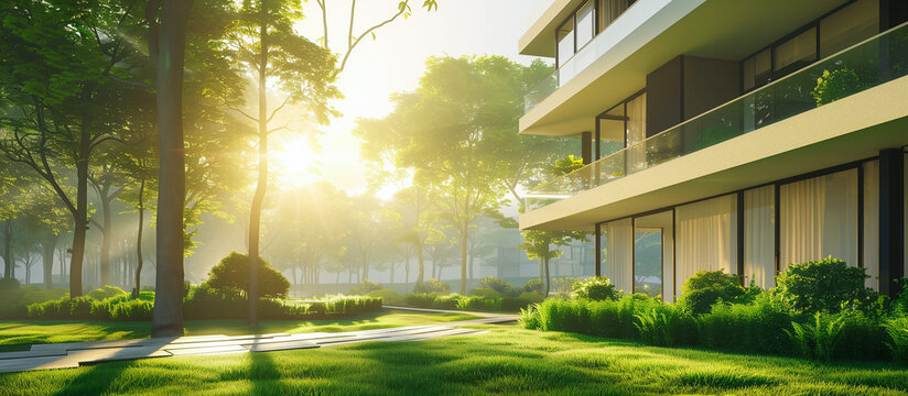 neighborhood green sustainable modern residential area concept