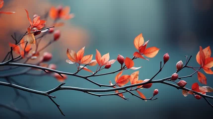 Poster Background image, foreground above with red leaves. Pastel green bokeh background © witoon