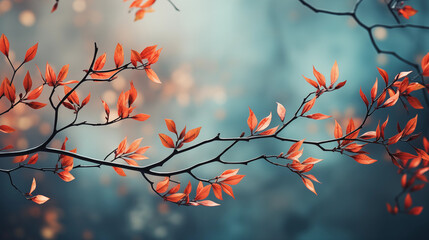 Background image, foreground above with red leaves. Pastel green bokeh background
