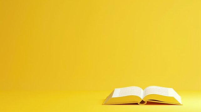 An open book on a vibrant yellow background with copy space
