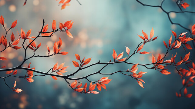 Background image, foreground above with red leaves. Pastel green bokeh background