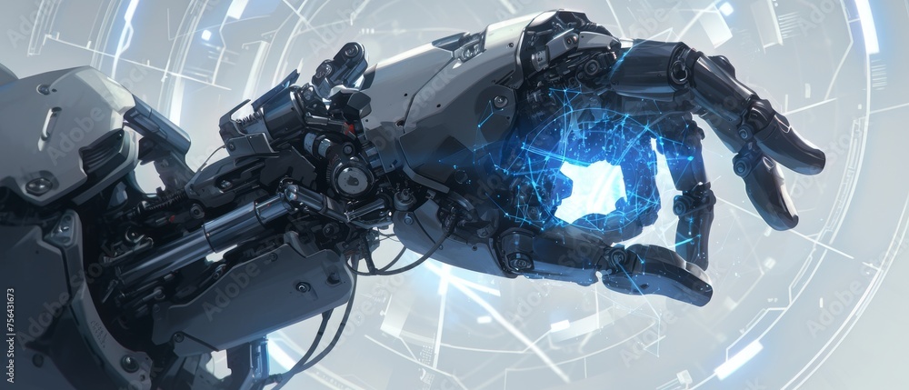 Poster Using artificial intelligence or AI for working tools. Creating global connections for providing access to data and information online, using AI chatbots,