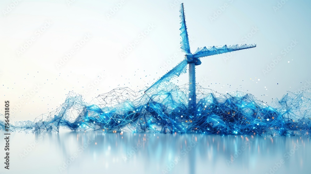 Leinwandbilder wind turbine with power button. alternative renewable power generation. green energy concept. low po