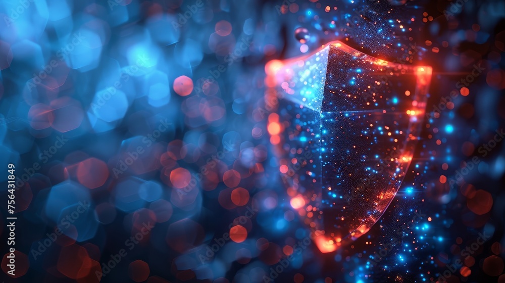 Poster the protection shield is a futuristic light style bubble shield with an abstract glowing style. it's