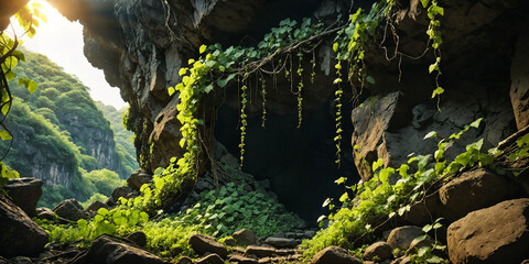 Jungle cave background. - 756432095