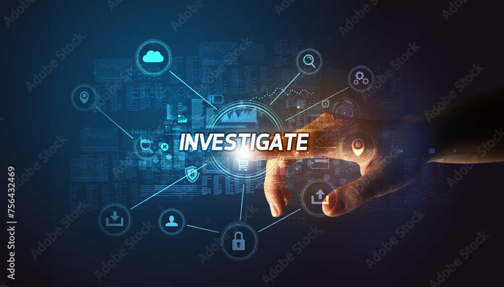 Poster hand touching cybersecurity button concept concept
