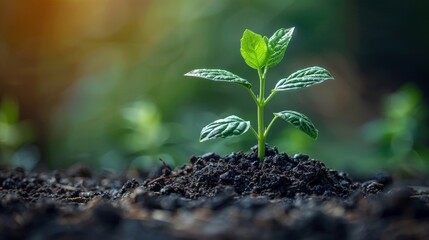 A growing plant in soil is isolated on a white background.