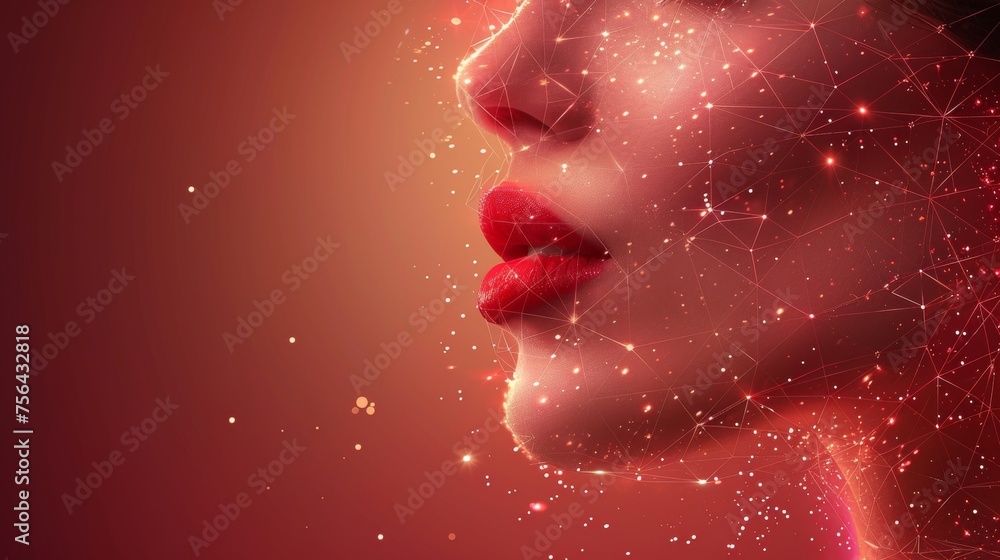 Aufkleber the phrase kiss me is illustrated on a red heart shape in a low poly style design in a modern 3d gra