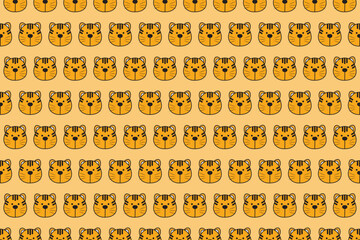 Illustration, wallpaper face of tiger on soft yellow color background.