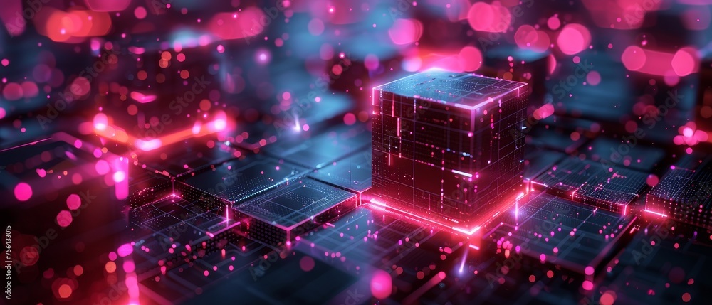 Poster Digital money generation on a computer server through networking with the help of blockchain technology. Future of financial technology involving blockchain. Cryptocurrency mining isometric concept.