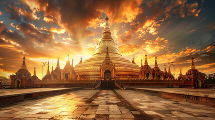 Golden pagoda. Buddhism.  - obrazy, fototapety, plakaty