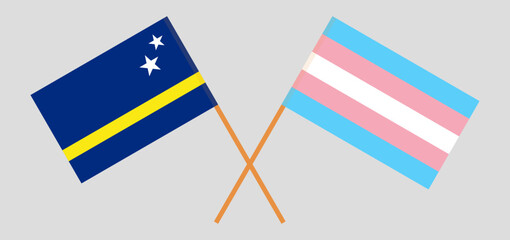 Fototapeta na wymiar Crossed flags of Country of Curacao and Transgender Pride. Official colors. Correct proportion