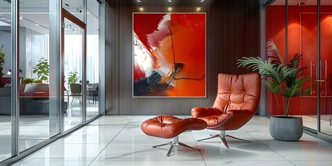 Contemporary Office Interior with Stylish Furniture and Abstract Art - Ideal for Adding Text. Concept Office Design, Stylish Furniture, Abstract Art, Text Addition, Contemporary Decor