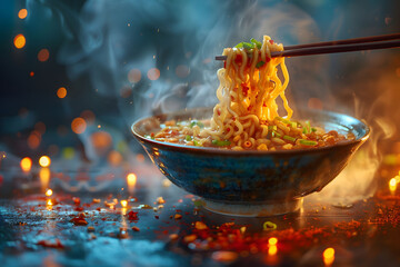 A Bowl of Noodles With Chopsticks