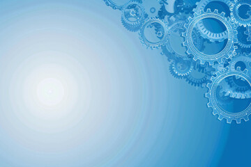 Abstract blue background with transparent gears and light effects