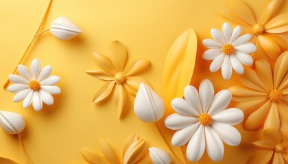 Bunch of spring white Flowers on Yellow Background