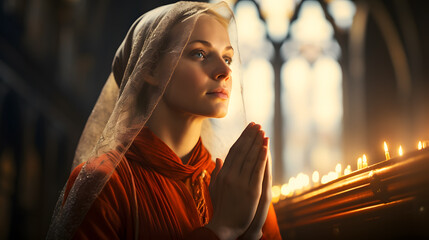 woman hands praying to god - obrazy, fototapety, plakaty