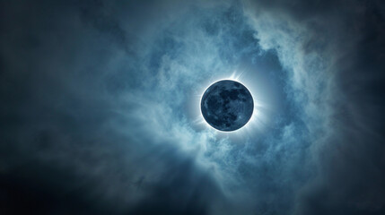 Naklejka na ściany i meble Total solar eclipse caused when sun earth and moon align.