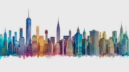 Colorful city landscape symbolizing diversity painted in watercolor on white background.