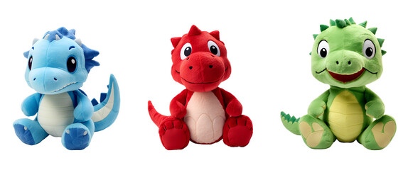 Cartoon 3D Illustration of a Colorful Dino Dinosaur Stuffed Animal Toy Set, Isolated on Transparent Background, PNG
