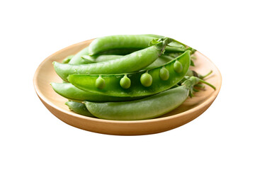 Fresh green pea in wooden plate, food ingredient
