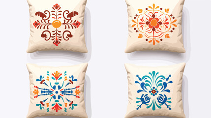 A set of decorative throw pillows with intricate em
