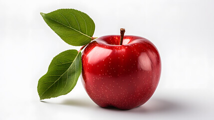 Whole red, pink apple fruit with leaf isolated on white, with clipping path