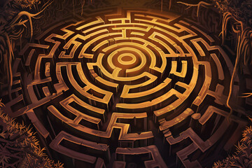 Intricate maze design illuminated from within